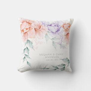 Coussin mariage   Coral Lilac Aquarelle Peonies