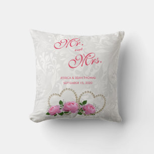 Coussin Mariage Damassé Perles Cœurs & Roses