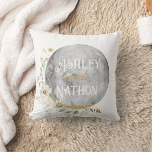 Coussin Mariage d'aquarelle or Pleine lune Fleur sauvage