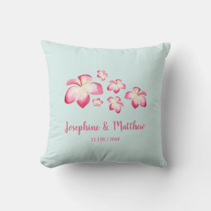Coussin Mariage d'aquarelle rose de la Plumeria tropicale