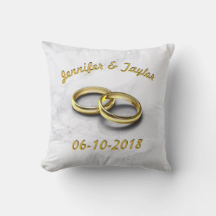 Coussin Mariage Date Mariée & Groom Cercles d'or personnal