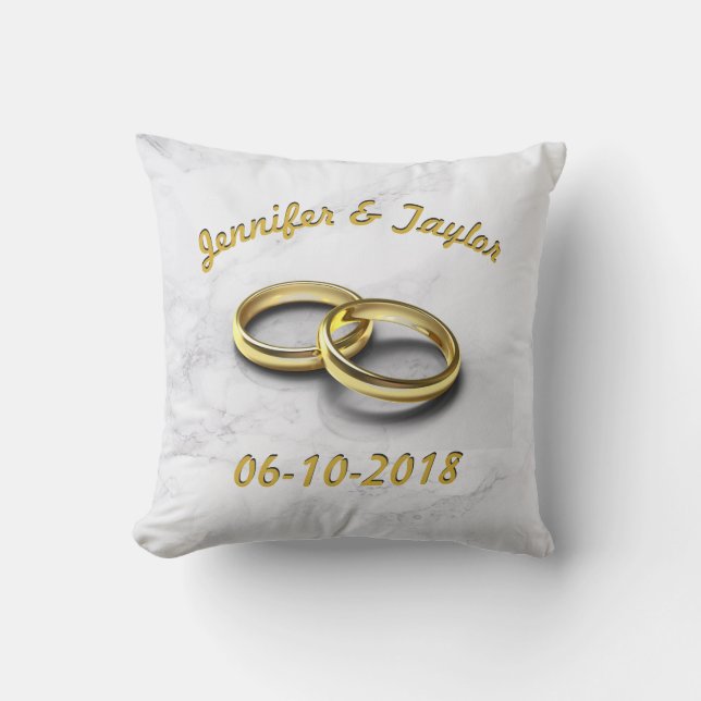 Coussin Mariage Date Mariée & Groom Cercles d'or personnal (Recto)
