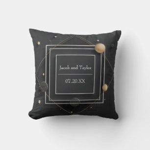 Coussin Mariage de cadre géométrique moderne Black & Gold