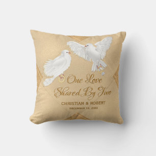Coussin Mariage de colombes d'amour en faux papier d'alumi