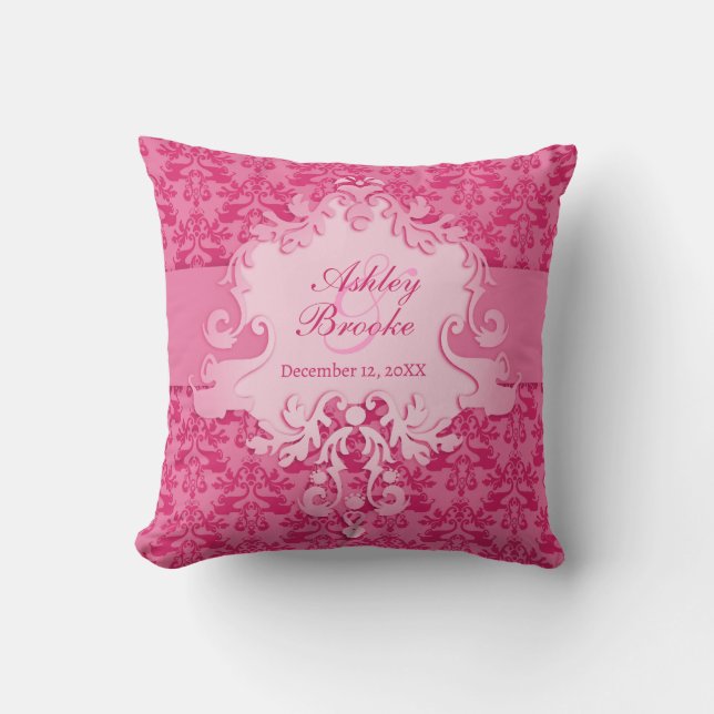 Coussin mariage de commémoration rose Damask (Recto)