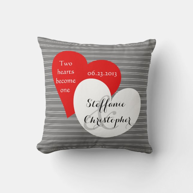 Coussin Mariage de conservation sur mesure, rayures grises (Recto)