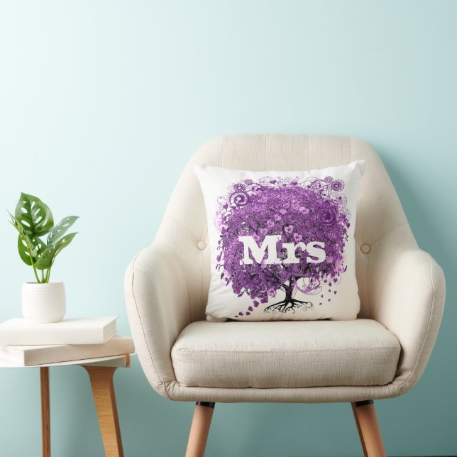 Coussin Mariage de feuille d'arbre de coeur violet radiant (Chaise)