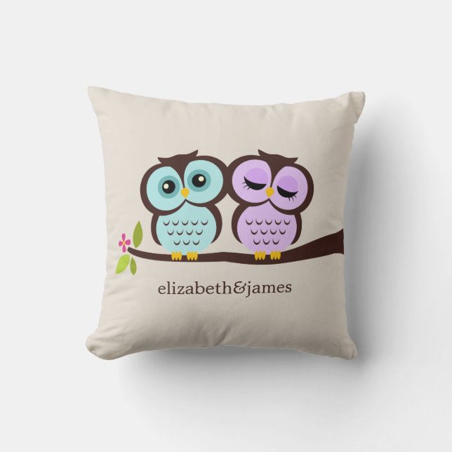 Coussin Mariage de Lavender et de Mint Owls (Recto)