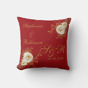 Coussin Mariage de logo de Floral or rouge