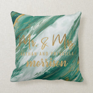 Coussin Mariage de marbre peint vert d'or vert de jade