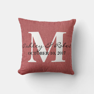 Coussin Mariage de monogramme blanc Burlap décoratif moder