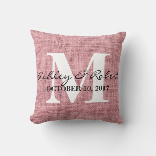 Coussin Mariage de monogramme blanc Burlap décoratif moder