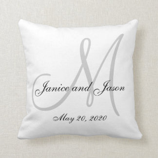 Coussin Mariage de monogramme de blanc gris