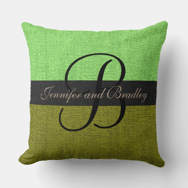 Coussin Mariage de monogramme élégant et vert (Recto)