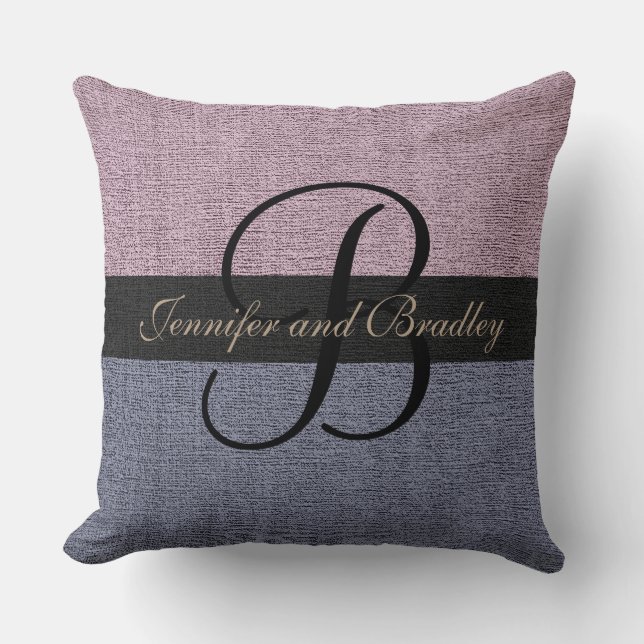 Coussin Mariage de monogramme élégant violet et gris (Recto)