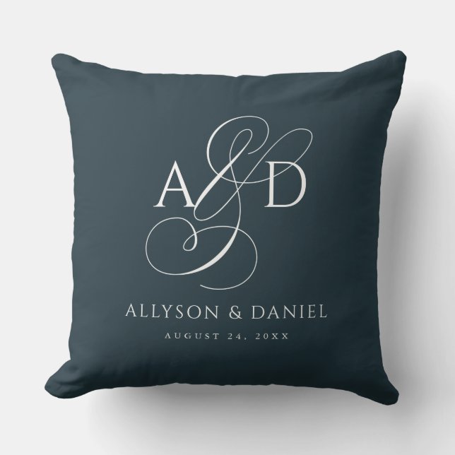 Coussin Mariage de monogramme initial élégant de la marine (Recto)