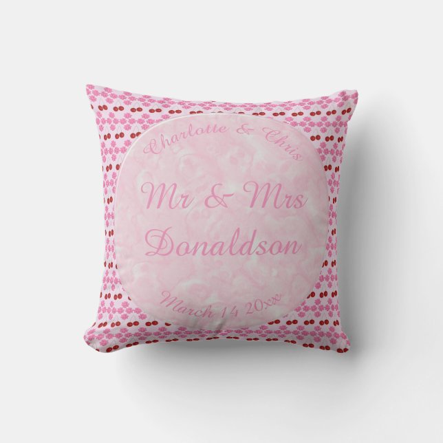 Coussin Mariage de printemps rose Cerisier en fleurs et ce (Recto)