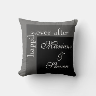 Coussin Mariage de script moderne noir et blanc