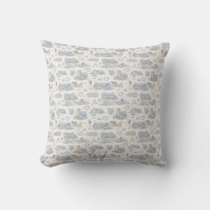 Coussin Mariage de village anglais motif aquarelle bleu