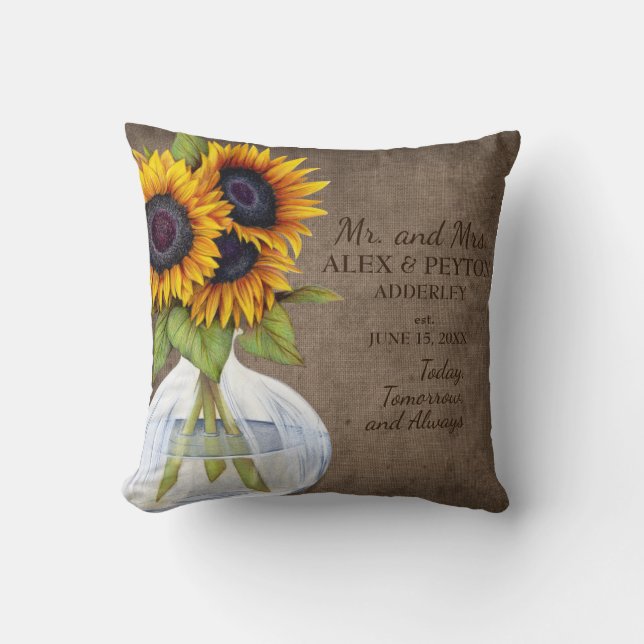 Coussin Mariage du Vase Burlap de tournesols rustiques Dat (Recto)