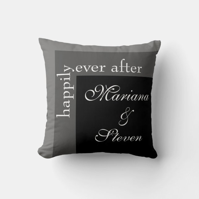 Coussin Mariage écriture moderne noir et blanc  (Recto)