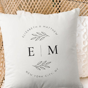 Coussin Mariage Élégant Chic Moderne Simple Chic Monogramm