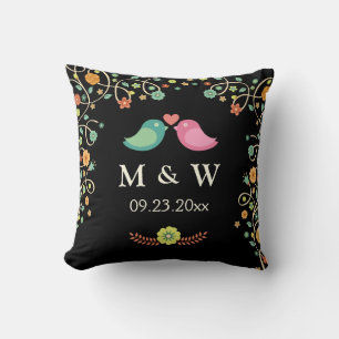 Coussin Mariage élégant Monogramme Floral Inséparables Cou