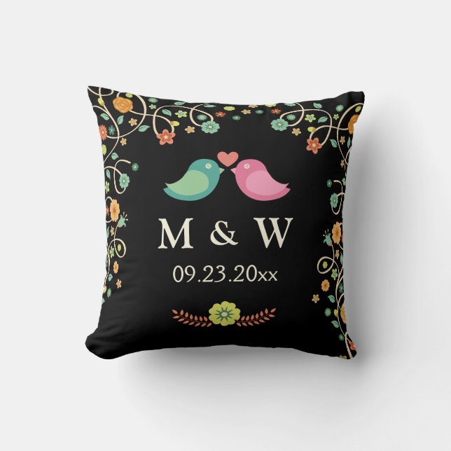 Coussin Mariage élégant Monogramme Floral Inséparables Cou (Recto)