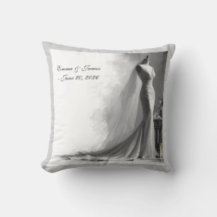 Coussin Mariage élégant noir et blanc