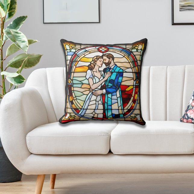 Coussin Mariage Européen de Style Vitrail Amour Romantique (Créateur téléchargé)