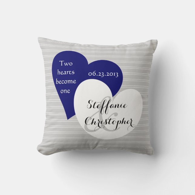 Coussin Mariage fait sur commande de souvenir, filet gris, (Recto)