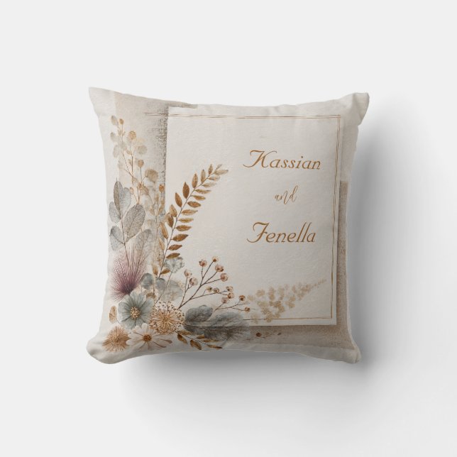 Coussin Mariage Fleur sauvage d'art populaire neutre (Recto)