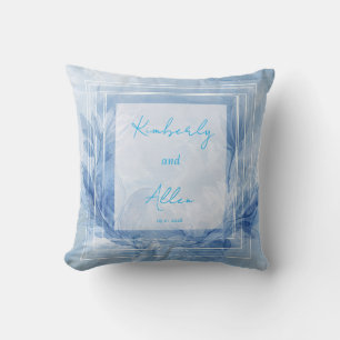 Coussin Mariage Floral à l'Aquarelle Bleue Élégante
