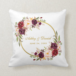 Coussin Mariage floral d'or de guirlande de Bourgogne