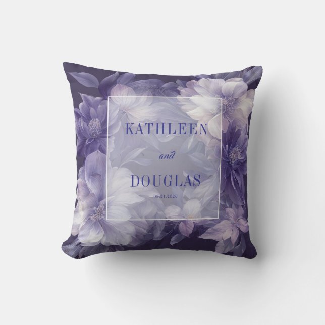 Coussin Mariage Floral Élégant Violet (Recto)