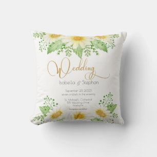 Coussin Mariage floral jaune blanc