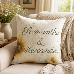 Coussin Mariage floral rustique thème tournesol
