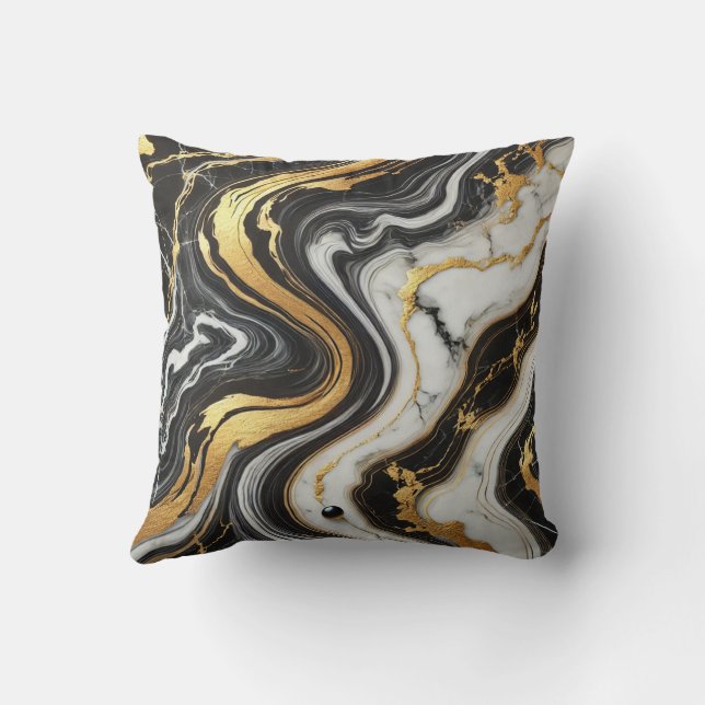 Coussin Mariage Glamour Aspect Marbre Noir Blanc Or Liquid (Verso)