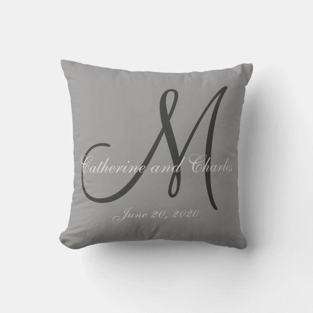 Coussin Mariage gris de monogramme (Recto)