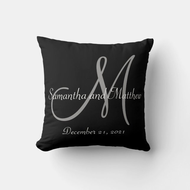 Coussin Mariage gris noir de monogramme (Recto)
