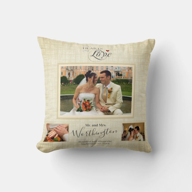 Coussin Mariage Keepsaké Photo Collage Throw personnalisé (Recto)