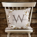 Coussin Mariage Keepsaké rustique de couronne de coton<br><div class="desc">Un mariage personnalisé. Cet élégant coussin de design de lin numérique rustique dispose d'un arrière - plan de texture de lin beige avec une belle aquarelle en coton de couronne qui encadrent le classique monogramme initial. Les prénoms du couple sont écrits sur le monogramme initial dans un magnifique script de...</div>