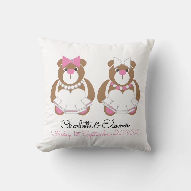 Coussin Mariage lesbien Teddy Bear Brides cadeau (Recto)