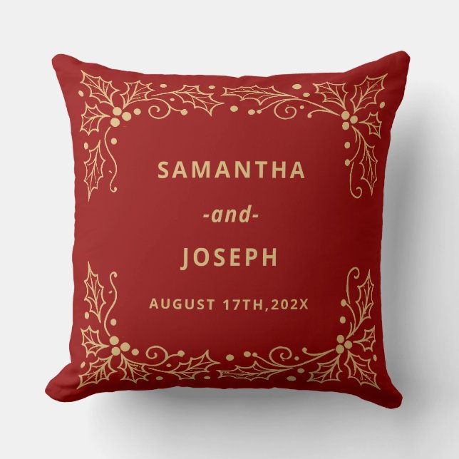 Coussin Mariage Luxueux Rouge & Or Antique (Recto)