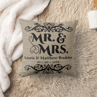 Coussin Mariage M. et Mme. Aspect Burlap Rustique