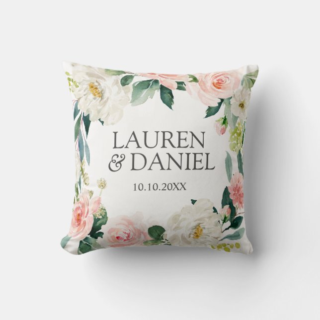 Coussin Mariage moderne Blush rose personnalisé (Recto)