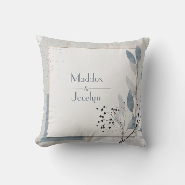 Coussin Mariage moderne Botanique géométrique bleu neutre (Recto)