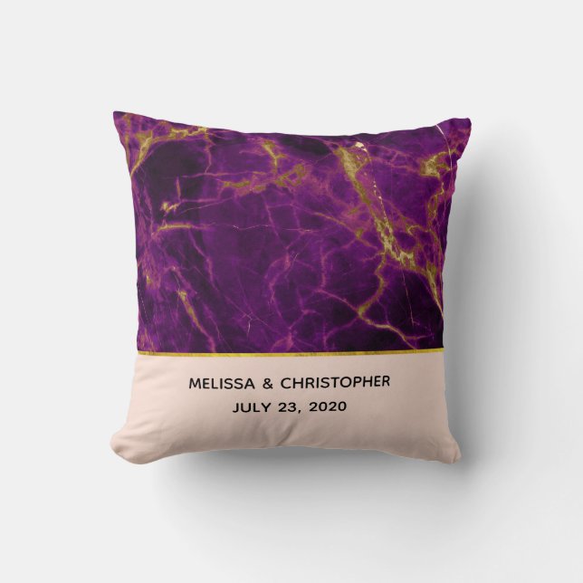 Coussin Mariage moderne violet et or marbre Abstrait (Recto)