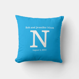Coussin Mariage Monogram avec Blue Chevron Back