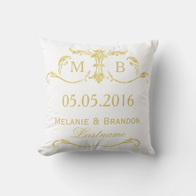 Coussin mariage monogramme or personnalisé (Recto)